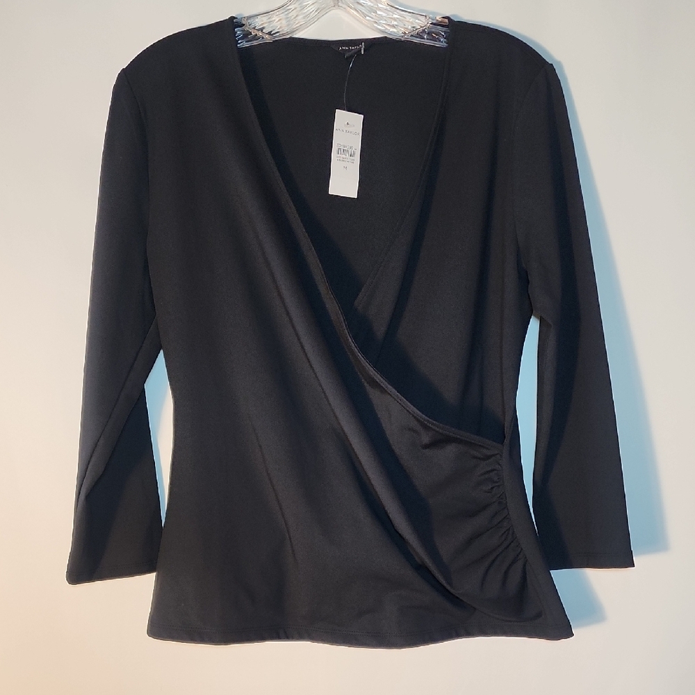 Ann Taylor Black Wrap Top